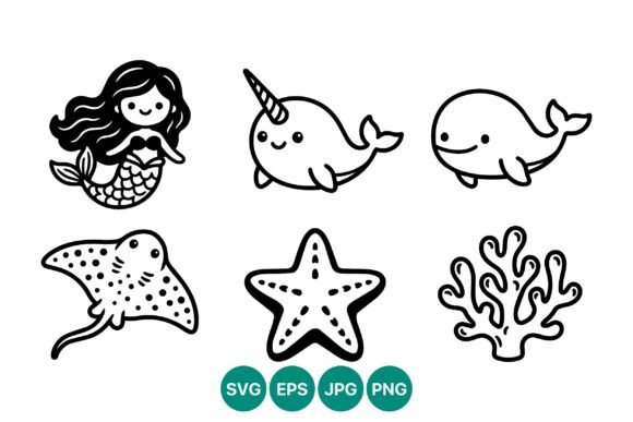Download Cute Mermaid Narwhal Whale Starfish - Fish Collection