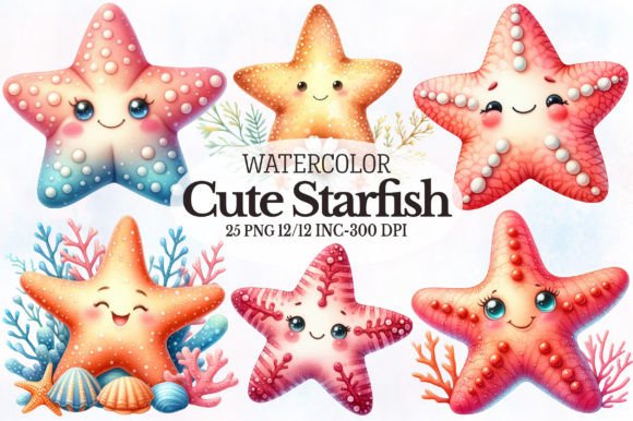 Download Watercolor Cute Starfish Clipart - Fish Collection
