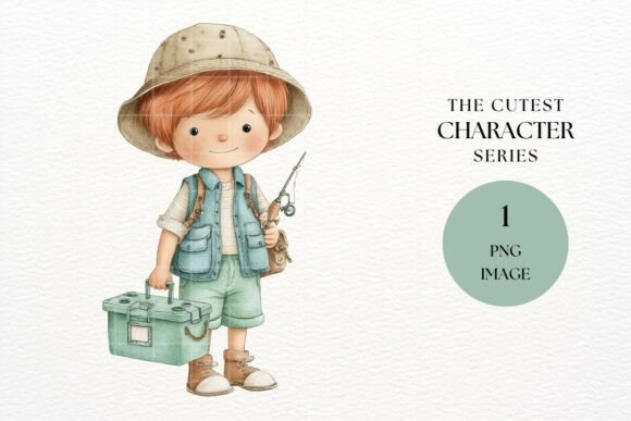 Download Redhead Boy with Fishing Rod and Gear - Fish Collection