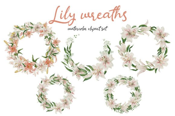 Download Watercolor Lily Wreaths Clipart PNG Set - Wreaths Collection