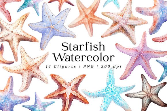 Download Sea Stars Starfish Watercolor Cliparts - Fish Collection