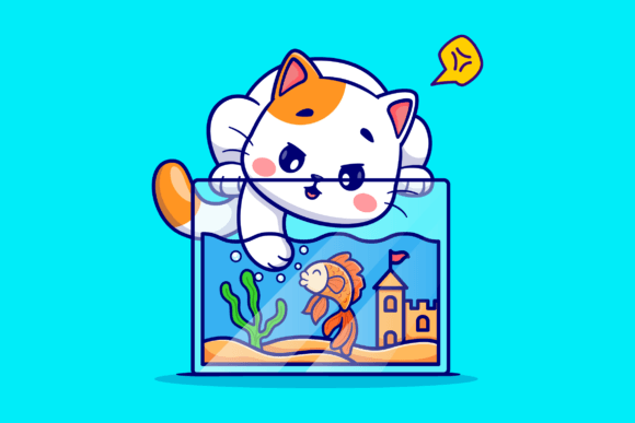 Download Cute Cat Playing with Fish in Aquarium - Fish Collection