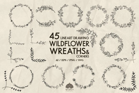 Download Wildflower Wreaths and Corners SVG PNG - Wreaths Collection