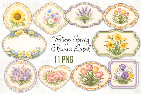 Download Vintage Spring Flowers Label PNG - Label Collection