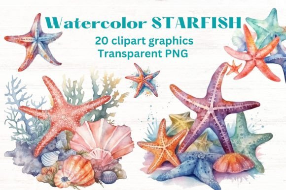 Download Watercolor Ocean Starfish Clipart X20 - Fish Collection