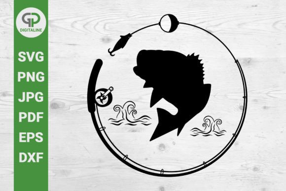 Download Bass in Circle SVG Fishing Rod SVG - Fish Collection