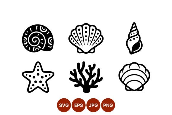 Download Sea Shells and Starfish Vector Line Art - Fish Collection