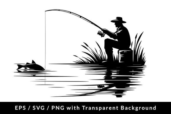 Download Angler with Fishing Rod Silhouette SVG - Fish Collection